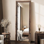 Full Length Mirror, 63"x21" Rustic Farmhouse Floor Mirror with Stand, Rectangular Solid Wood Frame in Walnut Finish, Full Body Mirror for Bedroom, Hallway & Living Room