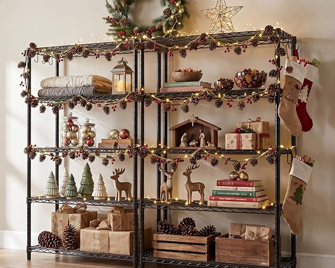 PrimeZone Wire Metal Storage Shelves - 5 Tier Adjustable NSF Certified Heavy Duty Garage Shelving Unit Organizer Rack, Steel Utility Shelf for Kitchen, Pantry, 35.5" W x 14" D x 72" H, Black, 2 Packs