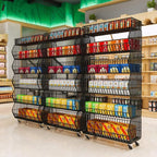 Commercial Supermarket Display Cart - 5-Tier Industrial Slanted Rolling Shelves Metal Storage Rack for Retail Store, Warehouse & Home Use, 110LBs/Tier Tool-Free Setup