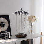 Lolalet Rotating Necklace Holder Stand with Metal Hooks, Spinning Display Carousels, Freestanding Organizer Hanger, for Long Necklaces Chains -Black