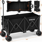 Collapsible Wagon Carts 570LBS Weight Capacity Foldable Beach Wagon with Big All-Terrain Wheels 330L Heavy Duty Utility Carts with Cup Holders for Camping, Garden, Sports, Grocery Black