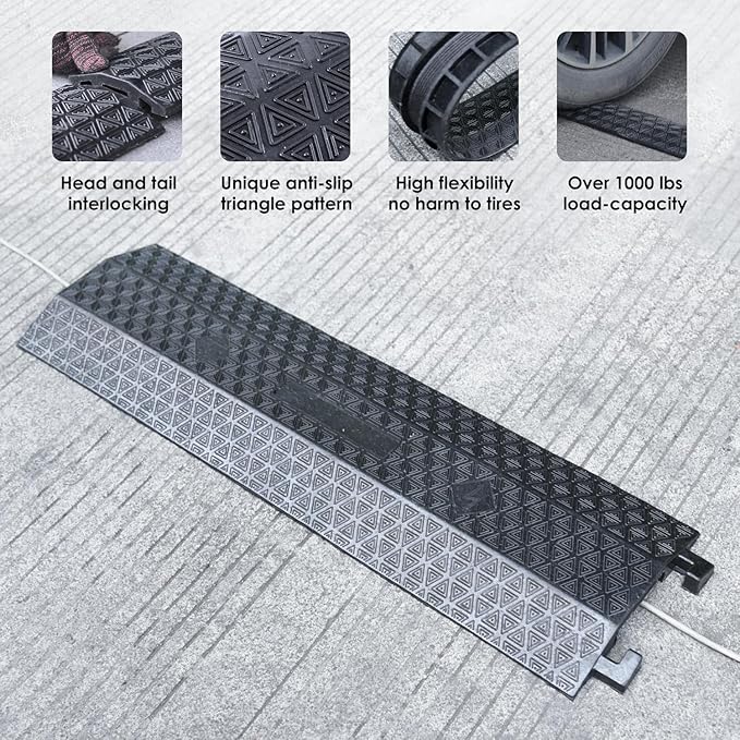 Double 40" inch Rubber Drop Over Cable Cover, 2 Pack Prevent Tripping Floor Cord Protector, Interlocking Cable Cover, Drop Track Cable Ramp, for Home, Office, Store, Warehouse (Wide - 2Pack)