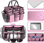 Rolling Cleaning Caddy Bag with Detachable Trolley, Cleaning Supplies Organizer Cart on Wheels, Cleaning Supply Caddy for Housekeepers, Large Professional Detailing Bag Tote for Home, Car (Pink)