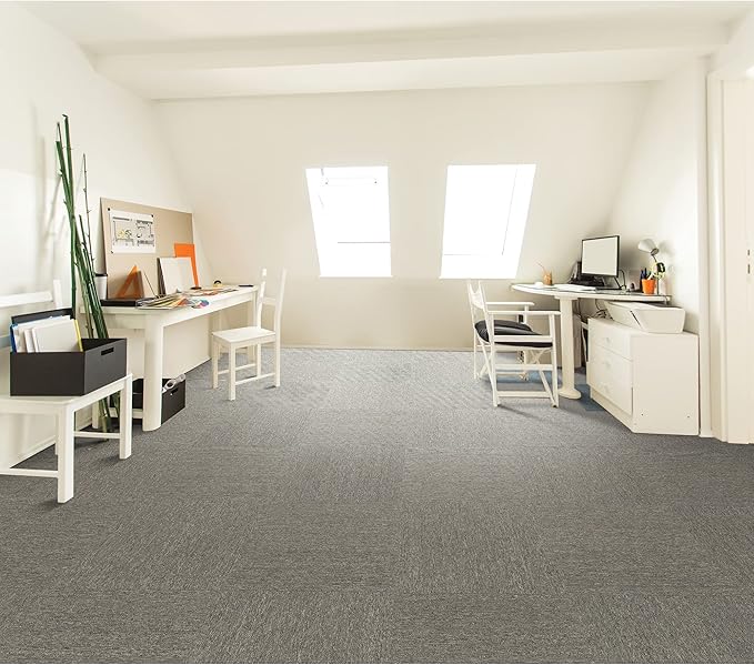 Mohawk Basics 24" x 24" Berber (Loop pile), 0.07" Pile Height, Carpet Tile, PET Fiber, Dime Color, (24 Tiles), (96 sqft/carton)