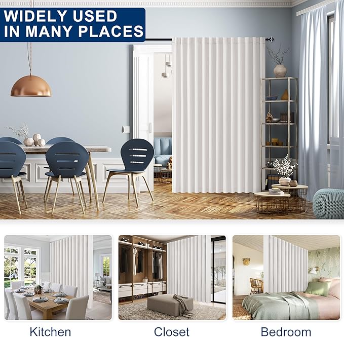 Hiasan Patio Sliding Room Divider Door Curtains - Extra Wide Privacy Room Thermal Insulated Blackout Curtain with Back Tab & Rod Pocket for Bedroom Partition(100 x 108 Inches, Ivory)