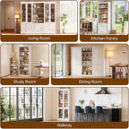 70.8" Tall Farmhouse Bookshelf, Modular Bookcase with Glass Doors, 6-Tier Adjustable Shelves, Large Storage Cabinet for Kitchen, Living Room, White, Set of 4