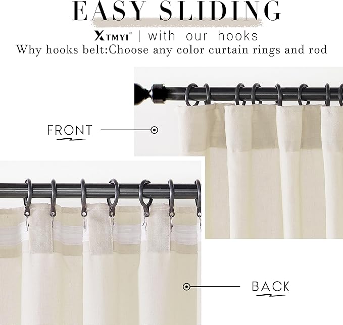 XTMYI 63 Inches Long Beige Country Curtains for Living Room,Sheer Linen Curtains for Bedroom