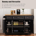 Yayzy Rolling Kitchen Island with Drop Leaf, 4 Cabinet Doors, 3 Drawers & Side Storage Racks, Mobile Kitchen Cart with Rubberwood Top & Locking Wheels for Dining Room & Kitchen, 54-Inch, Black