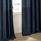 Dark Blue Linen Curtains 102 Inches Long for Living Room Pinch Pleated Drape with Hooks Rings for Track System Light Filtering 102 Inch Curtain for Bedroom Sliding Patio Door 2 Panels Navy Indigo