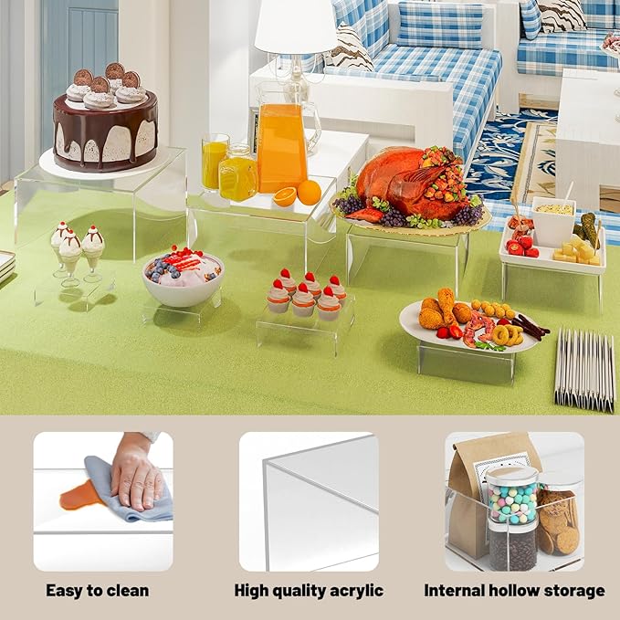 8 Pcs Buffet Food Risers, Large Acrylic Dessert Cupcake Table Stands Fruit Display Shelf Catering Supply Party Jewelry Show Decor Risers Cube Box Nesting Transparent （11",10", 8", 7",6",5",4", 4")