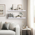 24"x6.8"x1.2" Solid Wood Floating Shelves 2-Pack - Rustic White Finish with Hidden Brackets, Perfect for Storage and Décor in Living Room, Kitchen, Bedroom