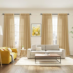 Nanspring Gold Yellow Linen Curtains 96 Inches Long 2 Panels Set for Living Room Rod Pocket Back Tab Semi Sheer Light Filtering Protect Privacy Gold Yellow Curtain for Bedroom Floor Length 52x96