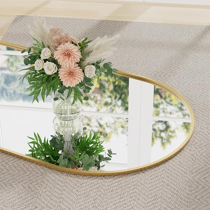 TinyTimes 70''x26'' Full Length Mirror, Large Arched Floor Mirror with Stand, Oversized Wall Mirror, Full Body Mirrors Standing Leaning for Living Room, Bedroom (Gold)