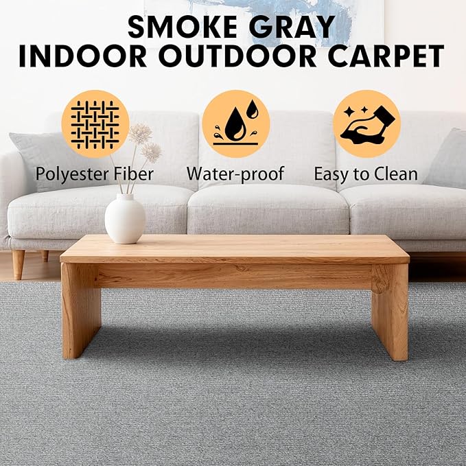 Marine Carpet,6 FT x 23 FT Smoke Gray Indoor Outdoor Carpet 0.2" Thick Boat Carpet with Water-Proof TPE Backing, Non-Slide Outdoor Marine Carpet Roll for Home, Patio, Porch, Deck