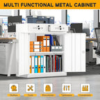 Greenvelly Metal Storage Cabinet with Drawers,42” White Cabinet Steel Garage Cabinet with 2 Doors and Adjustable Shelves, Lockable Storage Cabinet for Home Office, Garage, School, Apartment, Warehouse