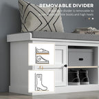 HOMCOM Shoe Bench with Cushion, Storage Bench for Entryway with Padded Seat, 2 Cabinets and Adjustable Shelf for Hallway, Living Room, Bedroom, White