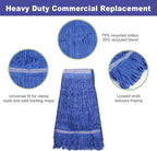 3 Pack Heavy Mop Replacement Head,Commercial Industrial Grade Blue Cotton Ring Heads，for Heavy Commercial Industrial Residential Areas -Blue Cotton Looped Replace Mop Head (Deep Blue)