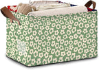 Vintage Groovy Flowers Storage Basket Large 17x11.5x10.5 Inche-Collapsible Fabric Organizer Bin with Handles for Living Room,Bedroom,Blankets-Decorative Hamper with 70s Retro Floral Design-Single Pack