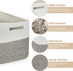 Shelf Woven Storage Basket, 15 x 10 x 9” Closet Rope Baskets For Organizing, Square Bins with Handles, White+Dark brown