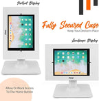 Pyle Anti Theft Tablet Security Stand - Table Mount Desktop Ipad Kiosk Stand w/Lock and Key Mechanism, 90° Rotate 75° Tilt - iPad, iPad Air, iPad Pro, Samsung Galaxy Tab A (2021) PSPADLK18, White