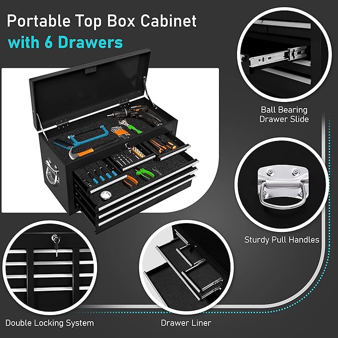 Bonusall 8-Drawer Rolling Tool Chest and Cabinet Combo,Heavy-Duty Metal Garage Tool Chest with Wheels,2-in-1 Top Chest and Roller Cabinet Combo for Garage, Workshop, Warehouse, Black