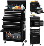 Bonusall 8-Drawer Rolling Tool Chest and Cabinet Combo,Heavy-Duty Metal Garage Tool Chest with Wheels,2-in-1 Top Chest and Roller Cabinet Combo for Garage, Workshop, Warehouse, Black