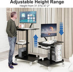 Natwind Mobile Workstation Cart with Monitor Mount,Height Adjustable Rolling Computer Cart, Heavy-Duty Rolling Standing Desk with CPU Holder for Home Office, School,Warehouse, Medical（Black）