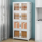 Large Clear Stackable Storage Bins with Lids, 398QT-99.5QT*4Tier Foldable Cabinet for Closet Organizers, Plastic Storage Box with Wheels White