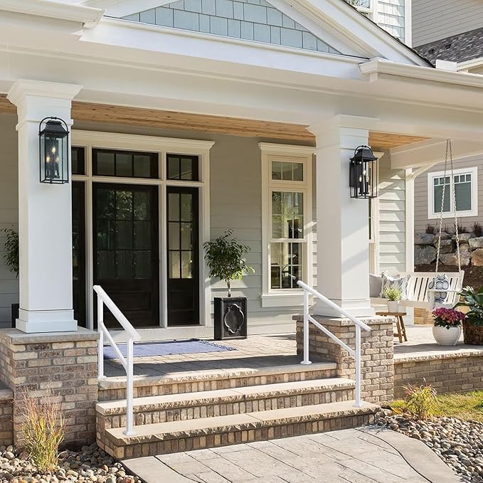 Hand Rails for Outdoor Steps,3 Step Stair Handrail & Indoor Stair Railing Kit，Metty Metal Railings for Outdoor Steps and Hand Rails for Seniors for Porch Railing