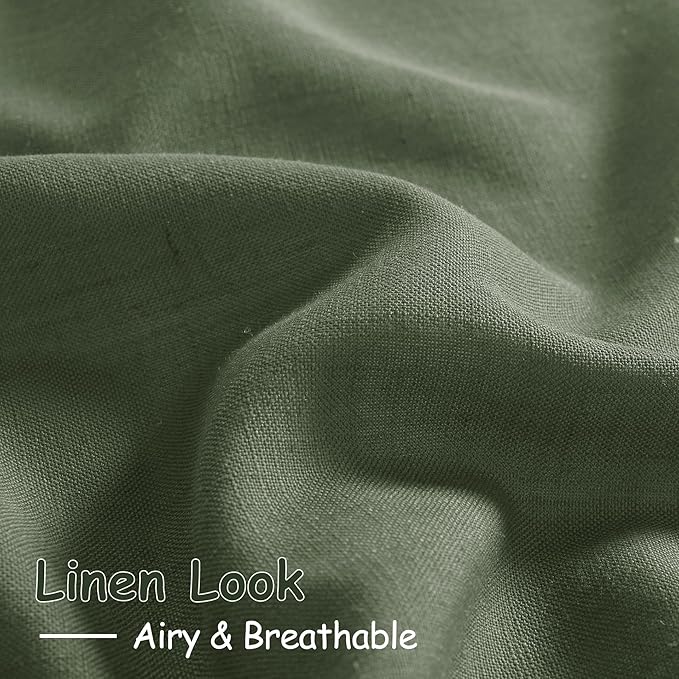 Christmas Olive Green Linen Curtains 84 Inches Long for Bedroom Back Tab Light Filtering Privacy Semi Sheer Curtains Modern Farmhouse Decor Olive Green Curtain for Living Room 2 Panels 52x84