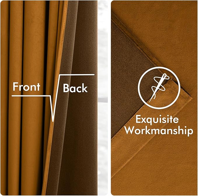 MIULEE Velvet Curtains 96 Inches Long 2 Panels Set for Bedroom, Pinch Pleat Back Tab Thermal Insulated Living Room Darkening Drapes Pleated Blackout Floor to Ceiling Curtains with Hooks, Golden Brown