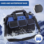 Tool Bag 16'', Multi-pocket Tool Organizer with Water Proof Plastic Base, Heavy Duty Tote with Shoulder Strap for Tool Storage, Black & Blue