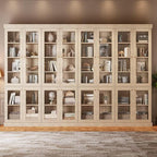 Vyre 70.8" Tall Brown Bookshelf with Glass Doors, Farmhouse Modular Bookcase with 6-Tier Adjustable Shelves, Large Storage Cabinet for Home Office, Living Room, Set of 4