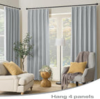 Light Grey Blackout Pinch Pleated Curtains for Bedroom 95 Inch Length, Linen Blended 100% Blackout Thermal Insulated Back Tab Drapes with Hooks for Track System 2 Panels W50xL95