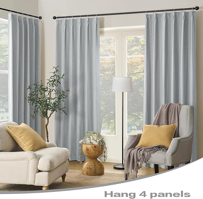 Light Grey Pinch Pleated Blackout Curtains 150 Inch Long, Accordion Style Thermal Insulated Drapes with Hooks, Back Tab Ceiling Traverse Curtains for Living Room,40x150, 2 Panels