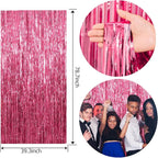 20 Pack Foil Curtain Backdrop Pink Metallic Tinsel Foil Fringe Curtains Photo Booth Props for Birthday Wedding Engagement Baby Shower Bachelorette Christmas Holiday Celebration Party Decorations