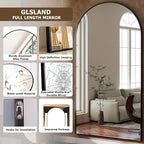 GLSLAND-34x76 inch Wall Mount Arched Full Length Mirror-Aluminum Alloy Frame High Definition-Full Body Mirror for Bedroom or Living Room,Black