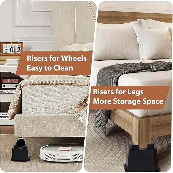 shouwuhho Bed Risers 5 inch, Furniture Risers Elevation in Heights 5 Inch Heavy Duty, Bed Lift Risers for Caster Wheels or Posts of Bed Table Couch, Support up to 6000 lbs, Black, 4 Pack