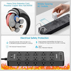 Power Strip Surge Protector Flat Plug with 20 AC Outlets 6 USB Chagring Ports, 1875W/15A, 2700J, 10 Ft Heavy Duty Extension Cord for Home, Office, Dorm, Gaming,ETL Listed (Black, 10 Feet)
