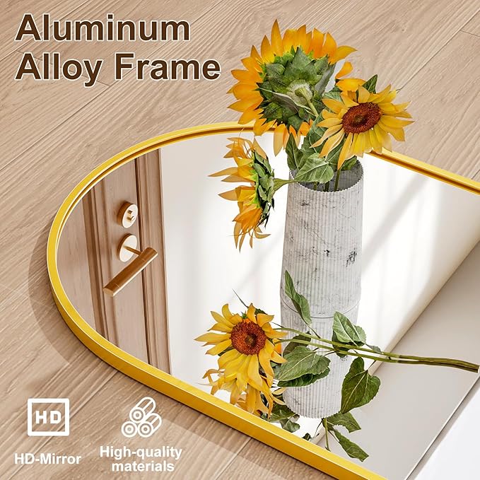 Full Length Door Mirror, Wall Mounted Wall Mirrors, 50"X16" Arched Behind Door Mirror for Use in Living Rooms, Rooms, Bedrooms, Cloakrooms, etc. Durable & Stylish Home Decor (Gold).