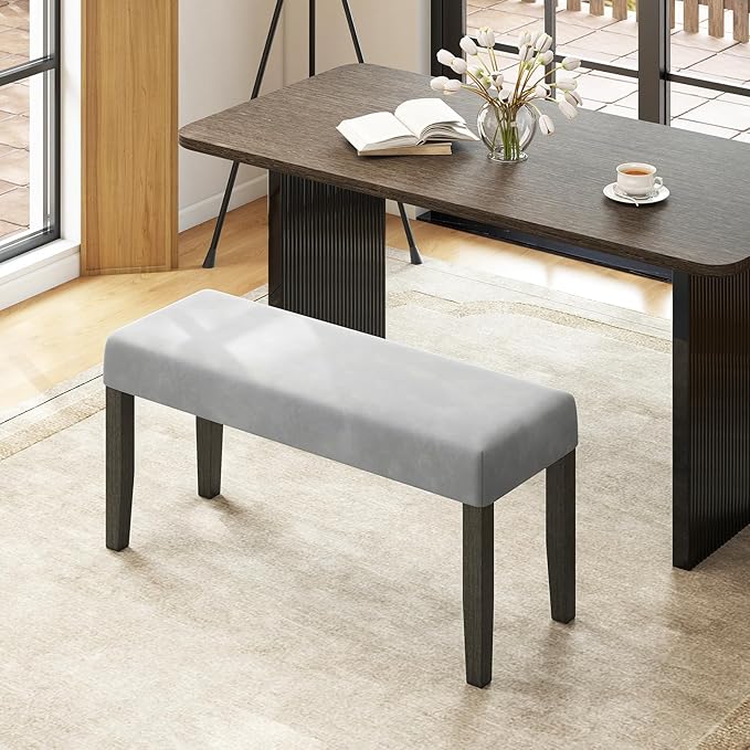 Giantex 42" Upholstered Dining Bench with Velvet Padded Seat, Rubber Wood Legs, 800 Lbs Capacity, 2-Pack Entryway Bench for Bedroom End of Bed, Dining Room, Hallway, Living Room, Kitchen, Grey