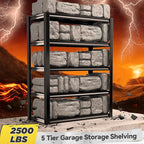 REIBII Storage Shelves Heavy Duty Garage Shelving 72" Adjustable Metal Shelves for Storage 5 Tier Garage Shelf for Kitchen Pantry Warehouse Basement, 2 Pack