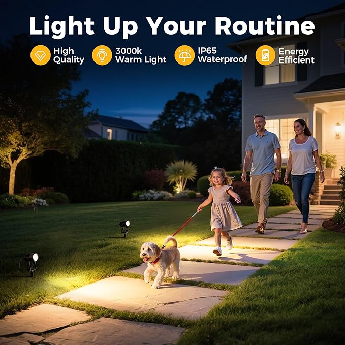 L LOHAS LED Dusk to Dawn Low Voltage Landscape Lighting, Christmas Outdoor Spotlight with Transformer, IP65 3000K Warm White Plug in Spotlights for Yard Backyard Pathway 6Pack