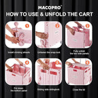 Foldable Utility Cart with Stair Climbing Wheels, Collapsible Rolling Crate with Telescoping Handle, Folding Shopping Trolley Handcart Grocery Book File Tool Teacher Storage Basket (Pink)
