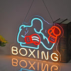 Boxing Neon Sign, Neon Lights Hanging Wall Art Decoration for Fitness Club Gym Sports Room Workout Game Room Man Cave Boys Gifts, USB Powered Ultra Bright Dimmable, 16.1 * 12.2 inches