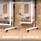 Hasipu Home Gym Mirror with Light 360° Swivel on Wheels, 65" x 22" Extra Large Full Length Rolling LED Mirror for Yoga Studio, Bedroom, Dancing Studio, White