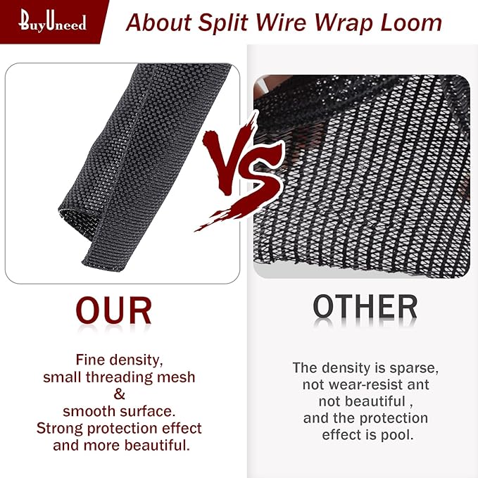 Black Braided Cable Management Sleeves Wire Loom Tubing Cord Protector Self-Wrapping (1/2"-30Feet)