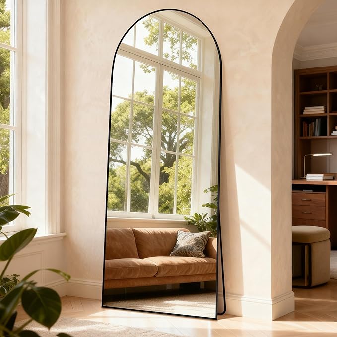 Arched Full Length Mirror 78"x35" - Floor Standing Body Mirror with Aluminum Frame,Leaning Hanging for Bedroom Cloakroom Living Room Black