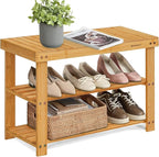 SONGMICS Shoe Rack Bench, 3-Tier Bamboo Shoe Storage Organizer, Entryway Bench, Holds Up to 286 lb, 11.3 x 27.6 x 17.8 Inches, for Entryway Bathroom Bedroom, Natural ULBS04N