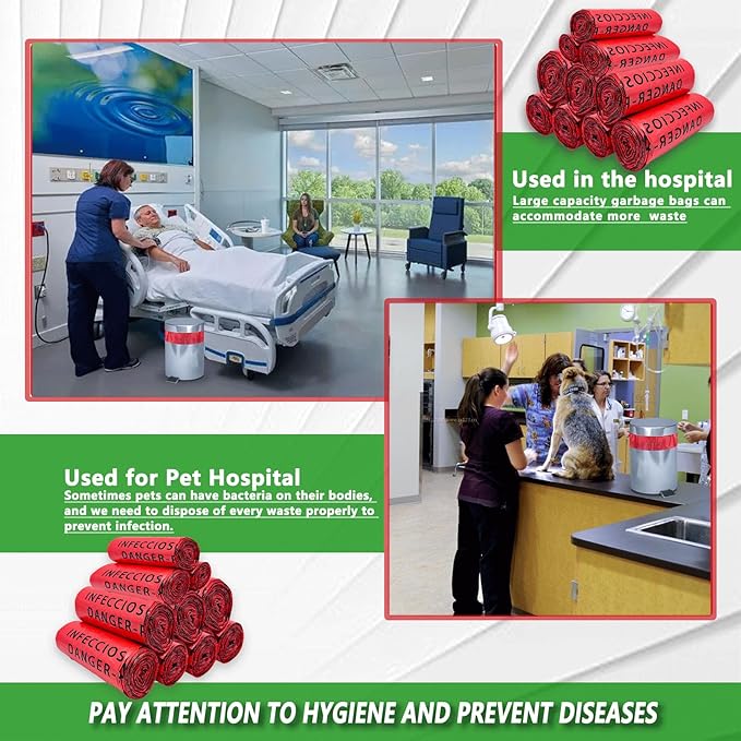 20 Count 24.4inx24.4in Biohazard Waste Bags, 10-Gallon Safe Infectious Waste Disposal Bags,Red Trash Liner,No Leak Bags, Medical Grade